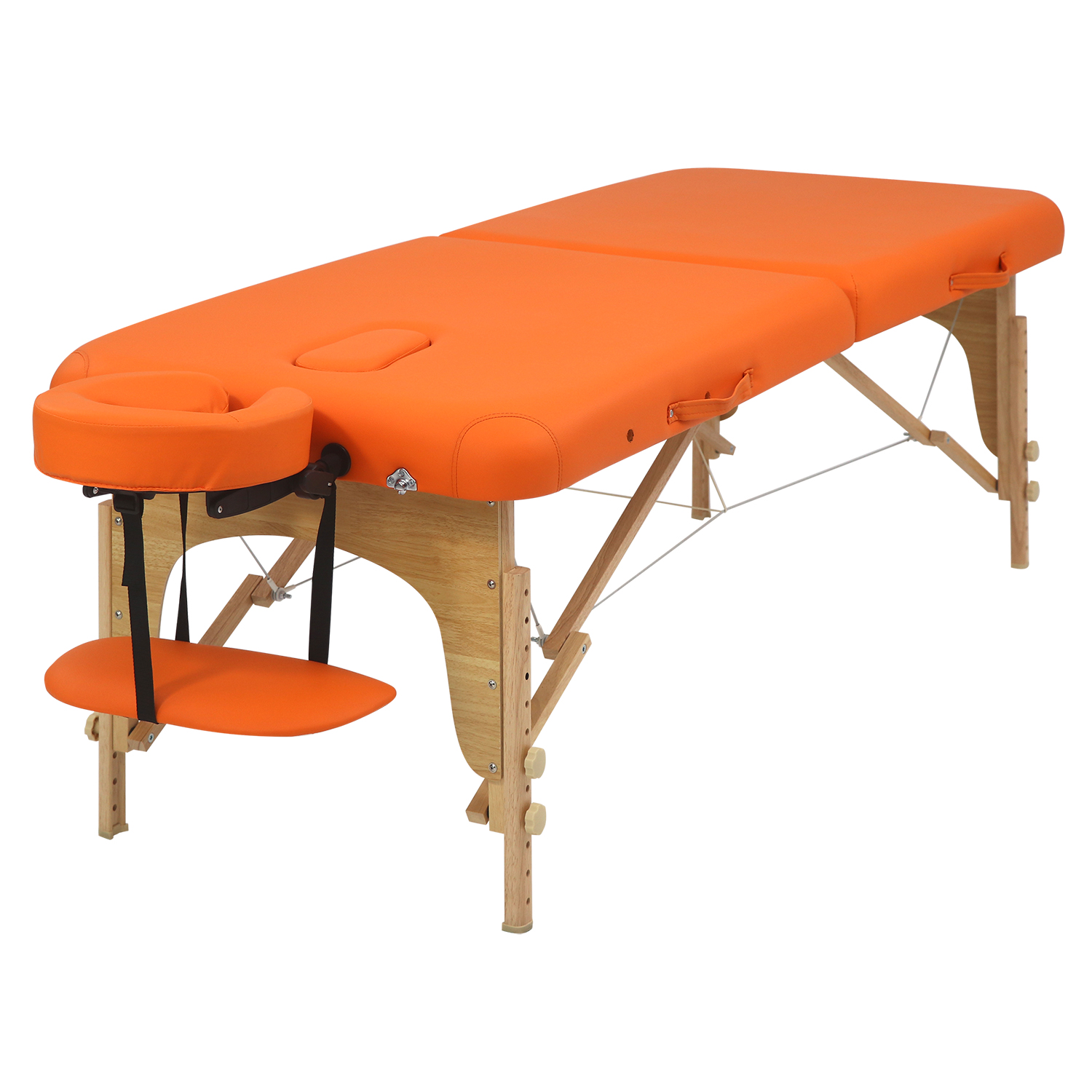 Orange Flat Massage Bed with Light Wood Frame