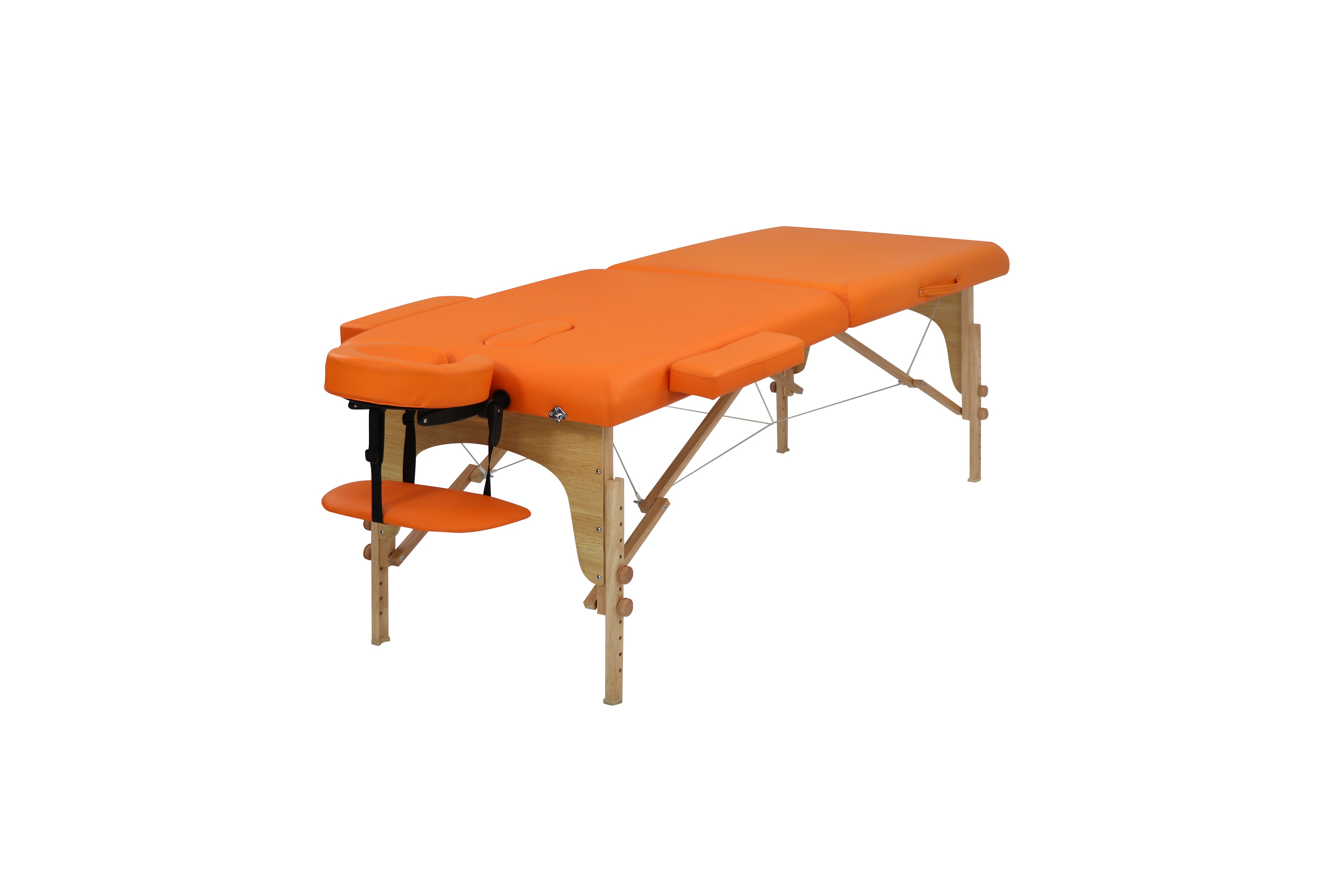 Orange Flat Massage Bed with Light Wood Frame view 2