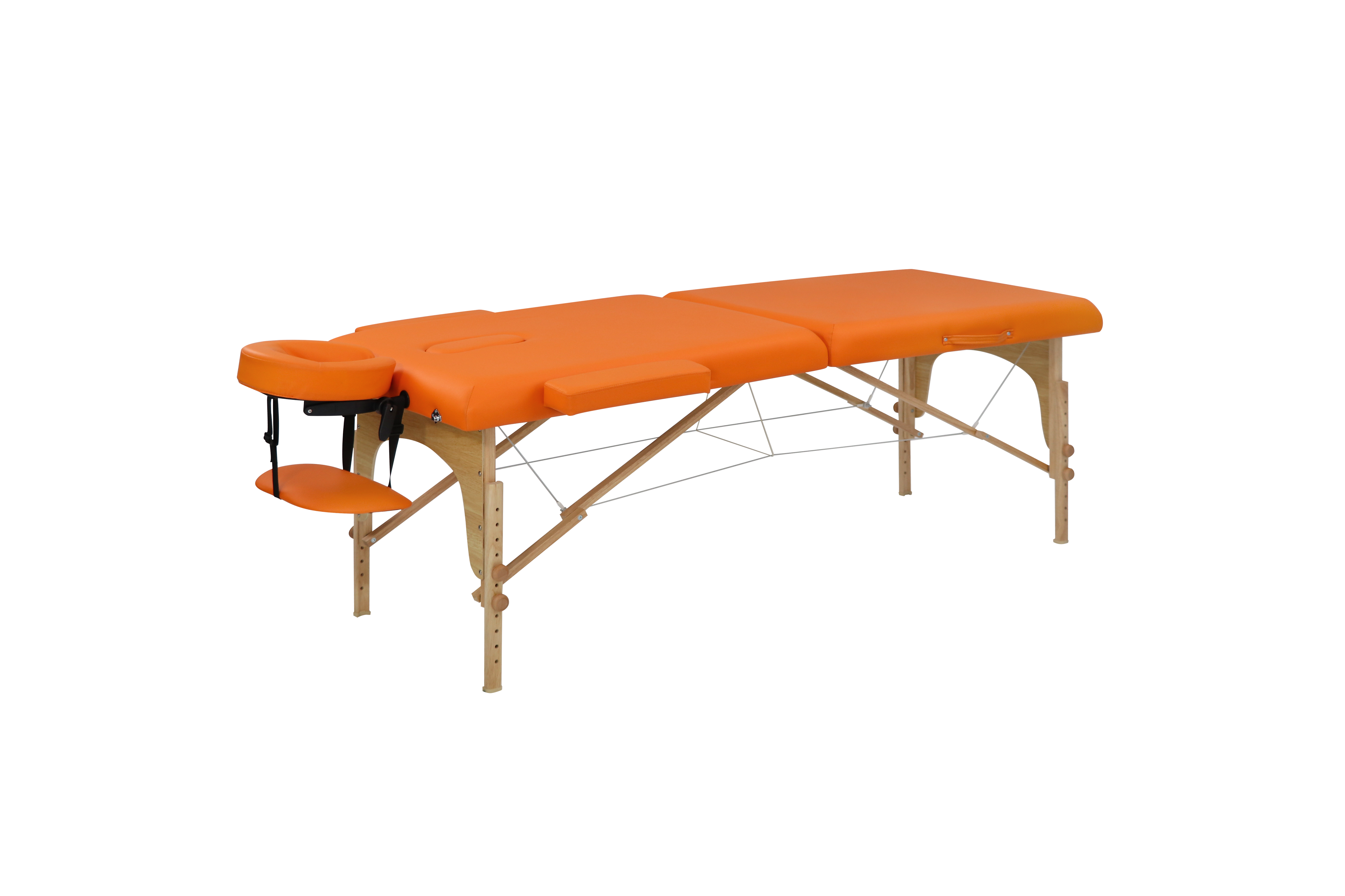 Orange Flat Massage Bed with Light Wood Frame view 3