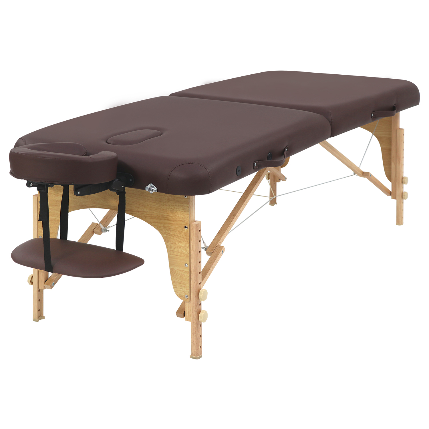 Brown Flat Massage Bed with Light Wood Frame