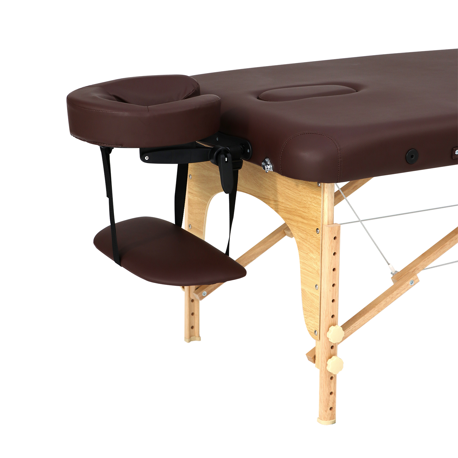 Brown Flat Massage Bed with Light Wood Frame view 2