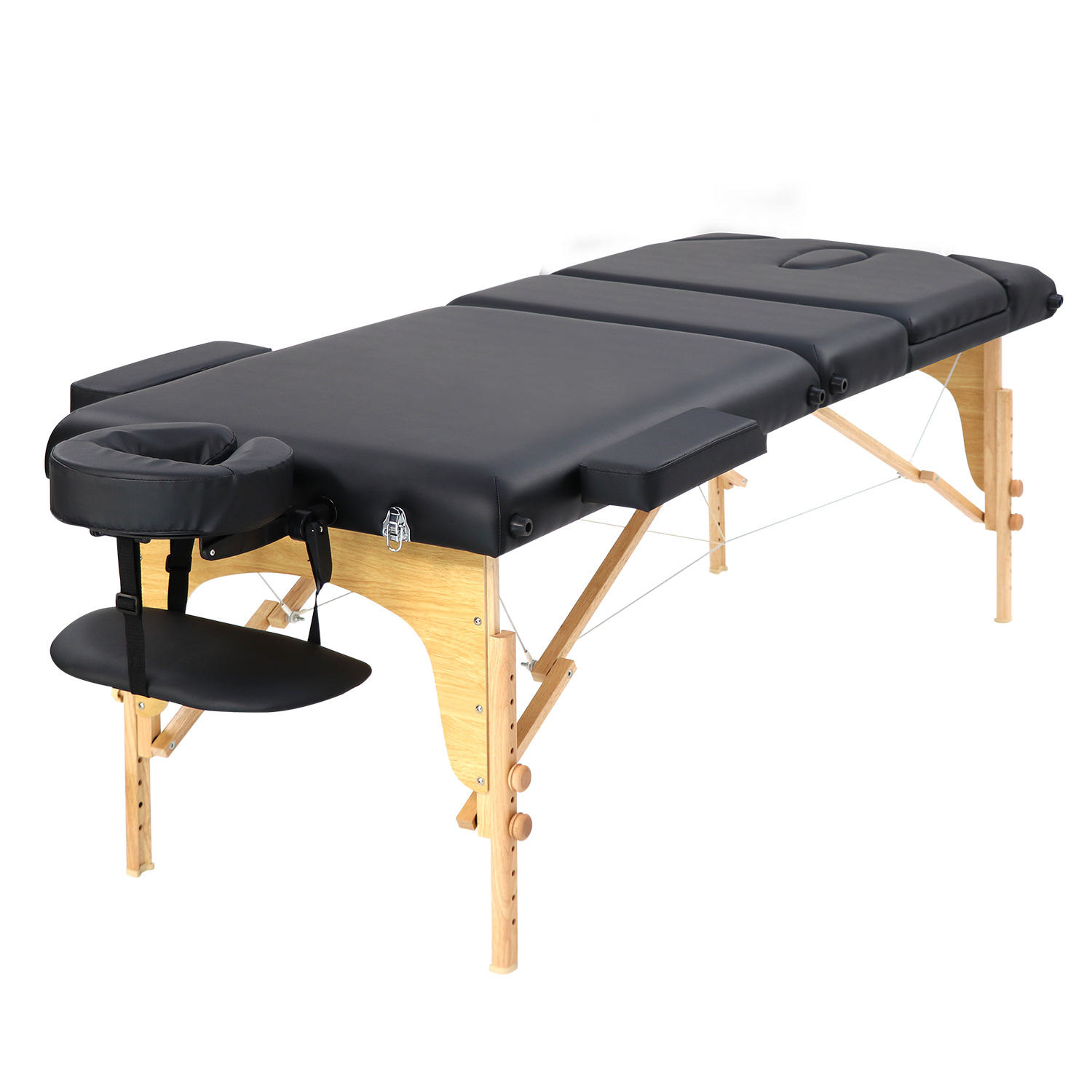 Black 3-Section Massage Bed with Wood Frame