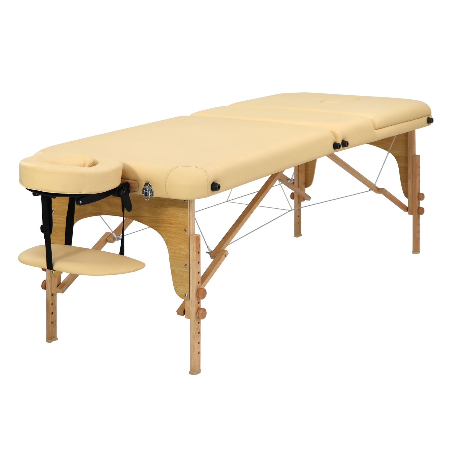 Beige 3-Section Massage Bed with Wood Frame