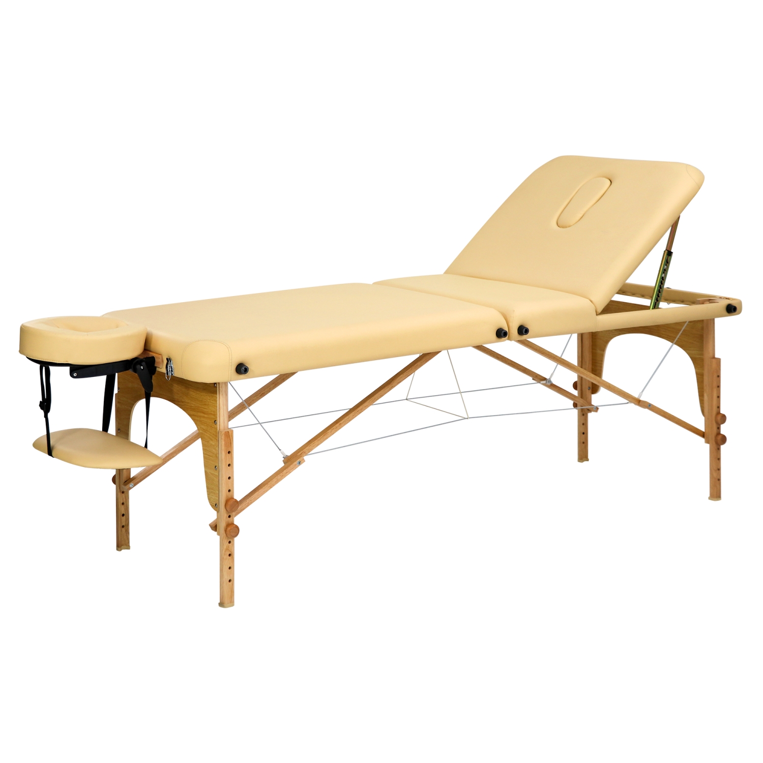 Beige 3-Section Massage Bed with Wood Frame view 3