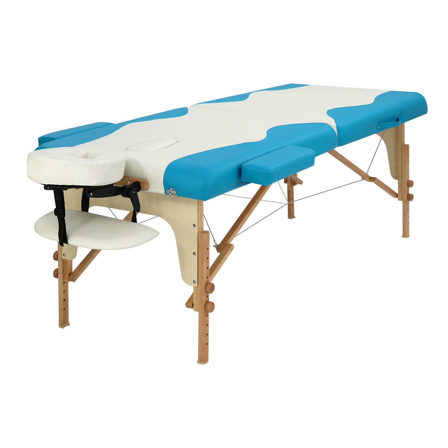 Blue and White Massage Bed with Wood Frame