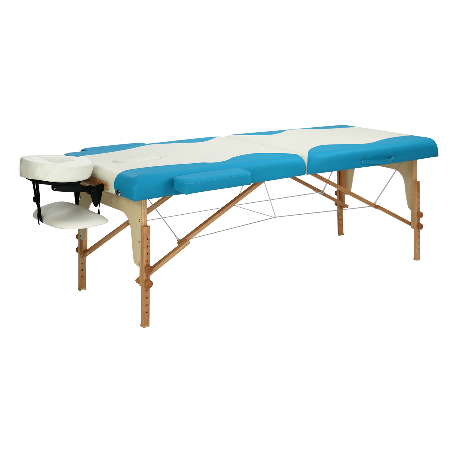 Blue and White Massage Bed with Wood Frame view 2