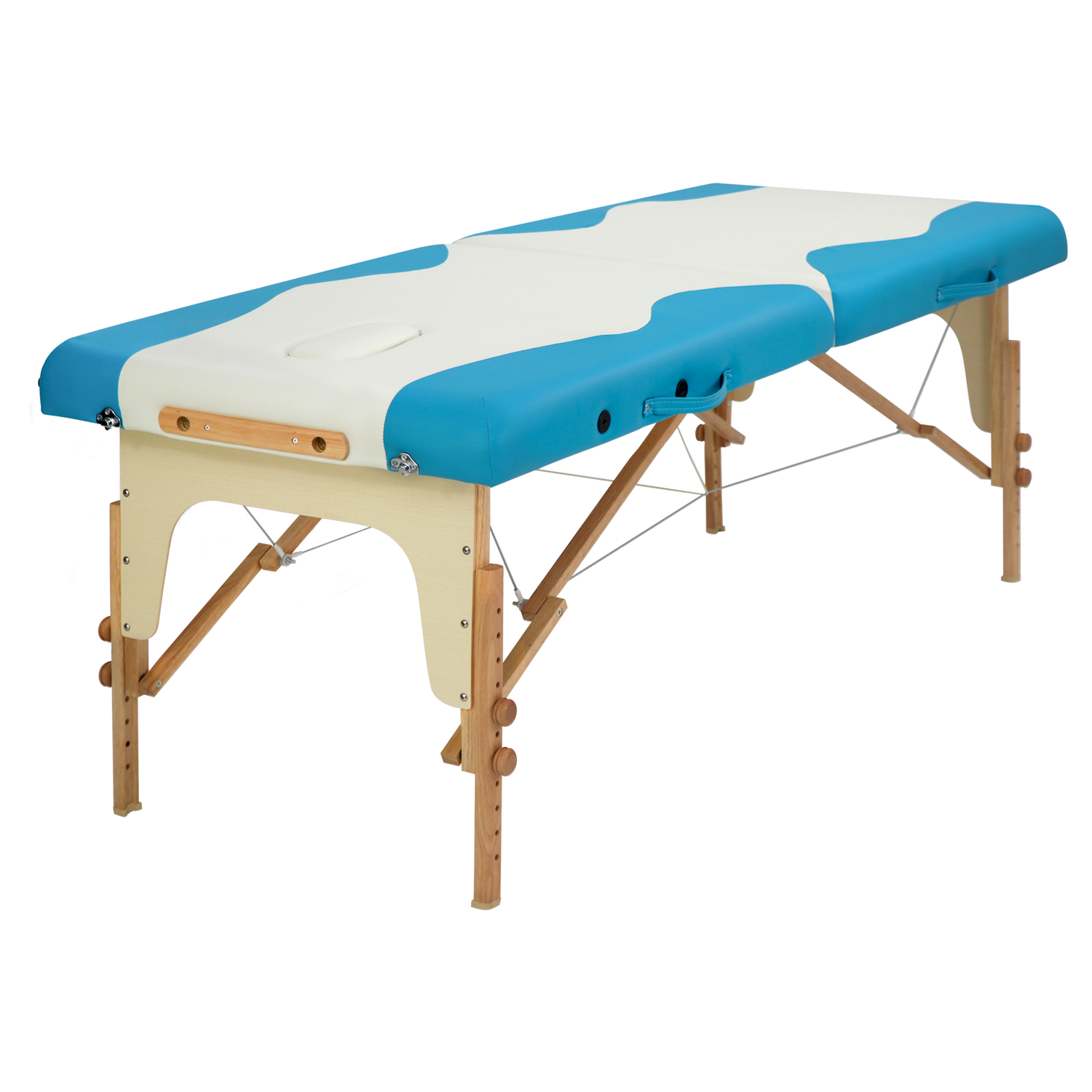 Blue and White Massage Bed with Wood Frame view 3