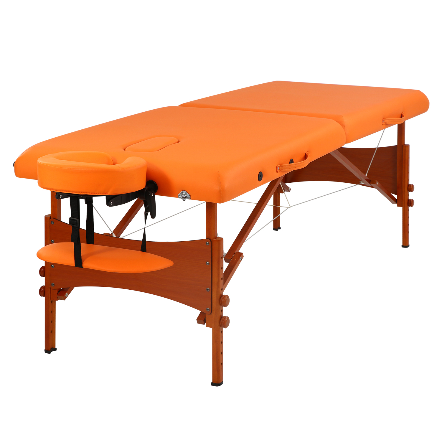 Orange Flat Massage Bed with Dark Wood Frame