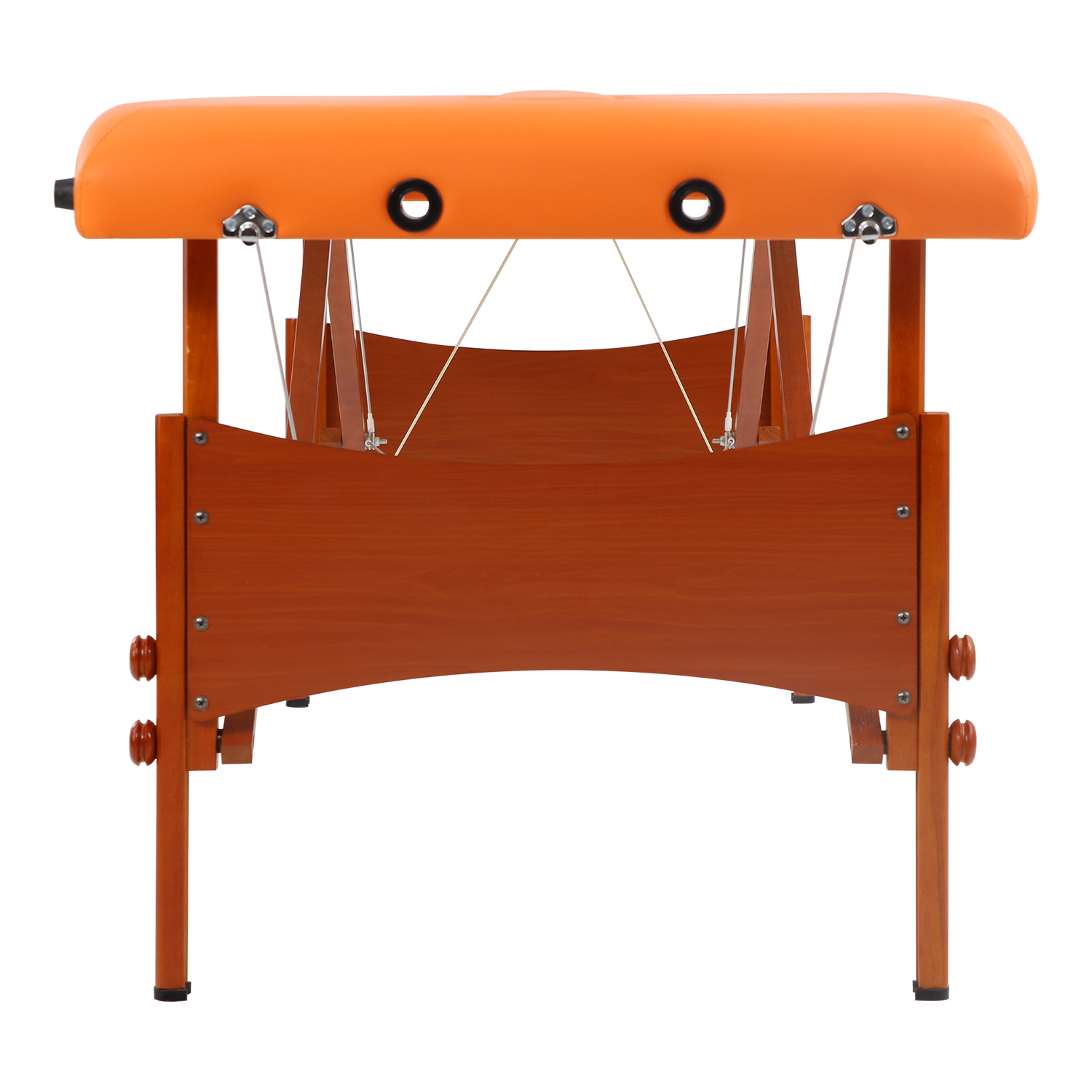 Orange Flat Massage Bed with Dark Wood Frame view 2