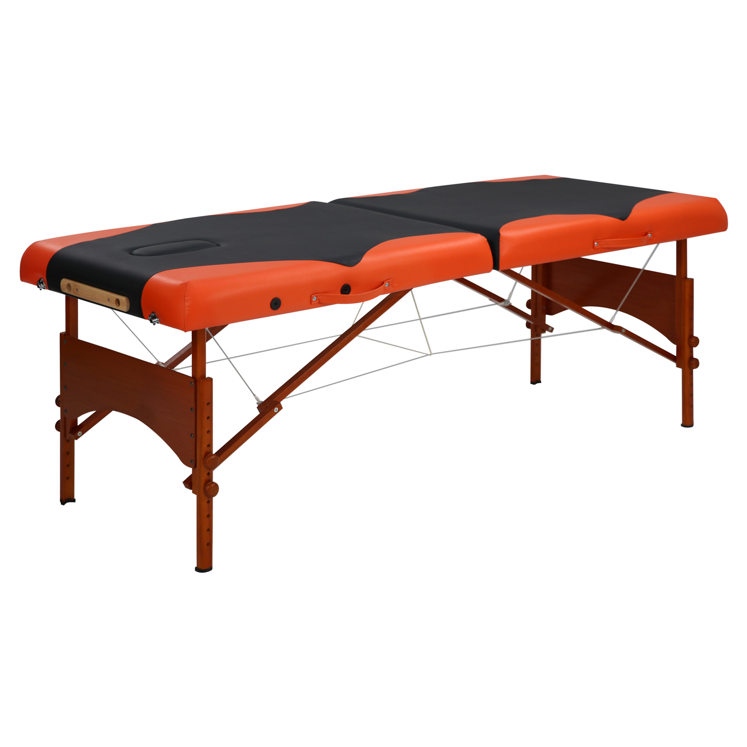 Orange and Black Massage Bed with Dark Wood Frame