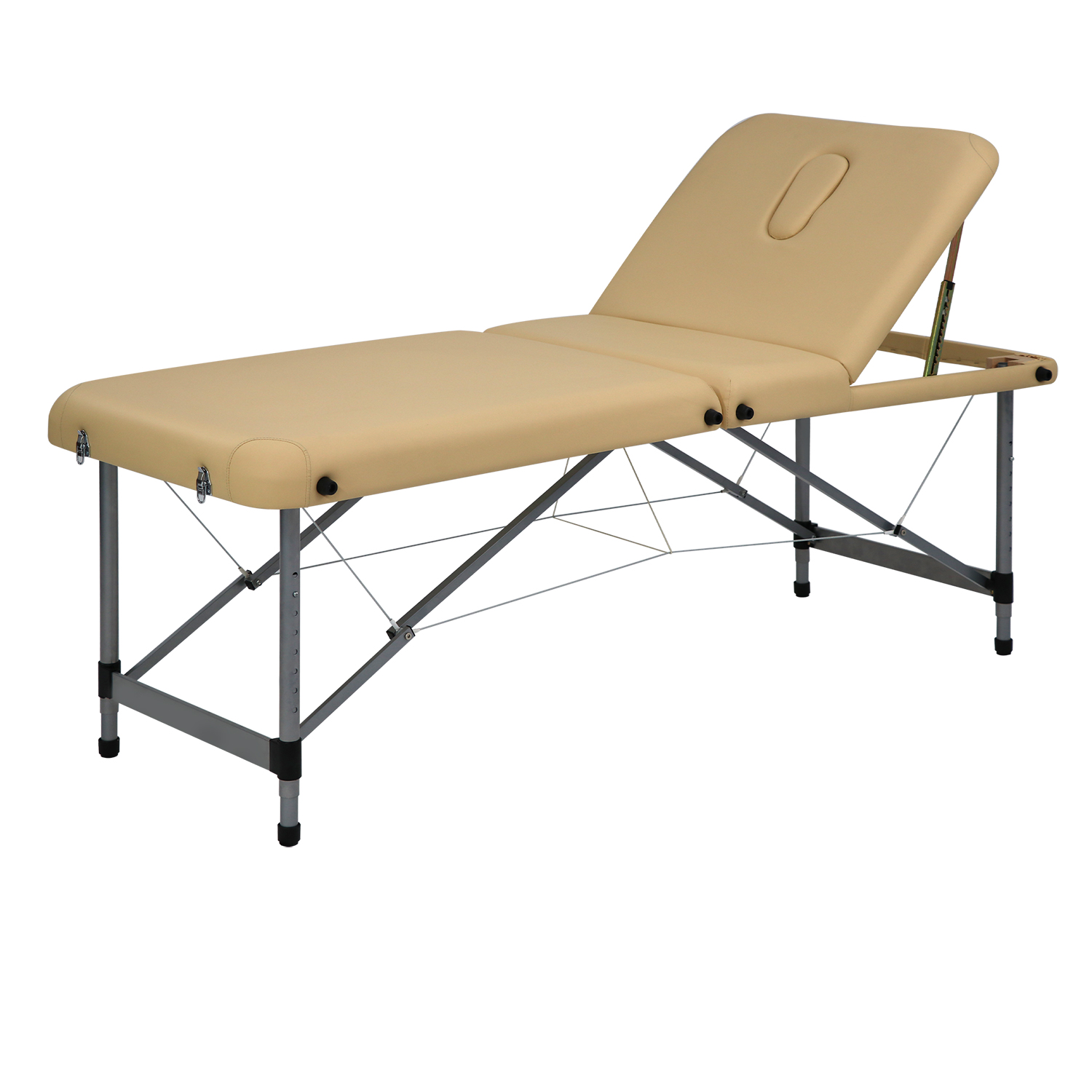 Beige 3-Section Massage Bed with Metal Legs